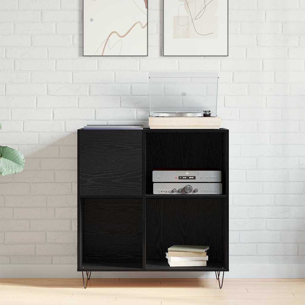 Plateskap med hylle Svart Eik 85 x 38 x 89 cm Konstruert tre