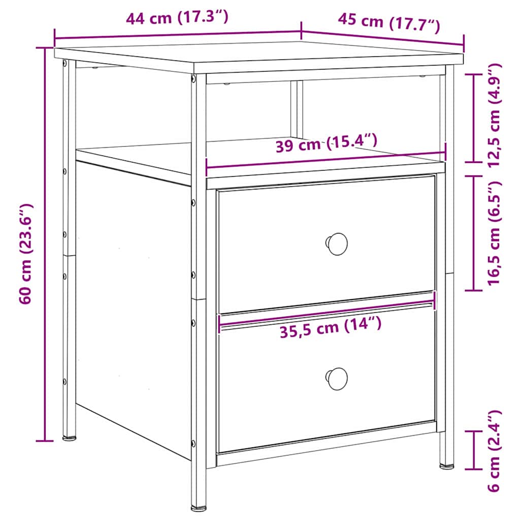 Nattbordskap 2 pcs Svart Eik 34 x 35,5 x 50 cm Konstruert tre