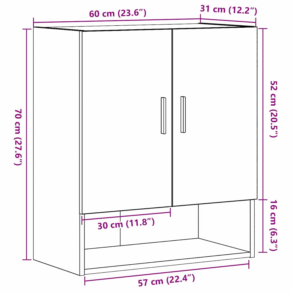Vegghengt skap Svart Eik 60 x 31 x 70 cm Konstruert tre
