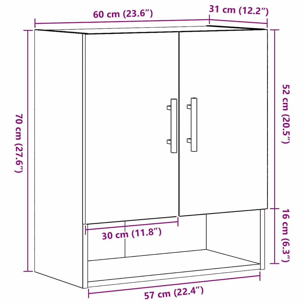 Vegghengt skap Svart Eik 60 x 31 x 70 cm Konstruert tre