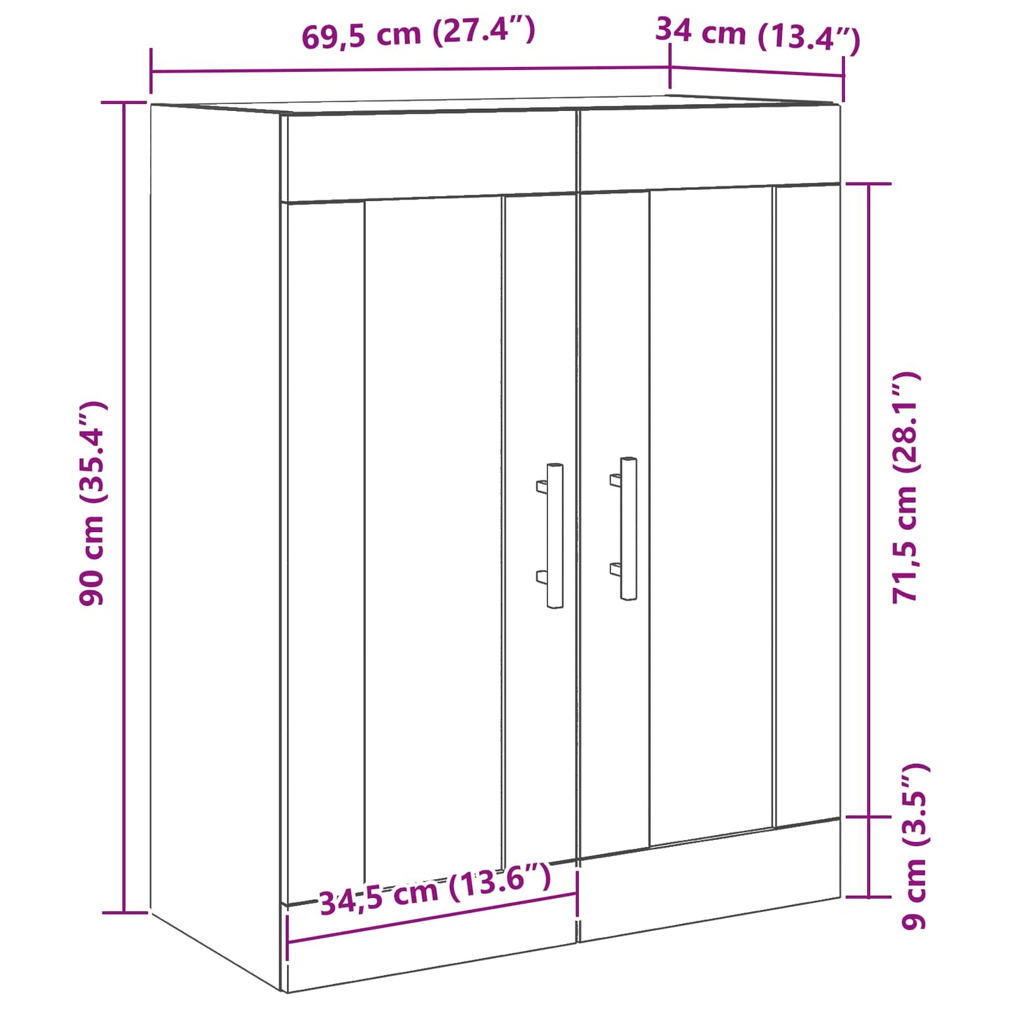 Vegghengt skap Svart Eik 69,5 x 34 x 90 cm Konstruert tre