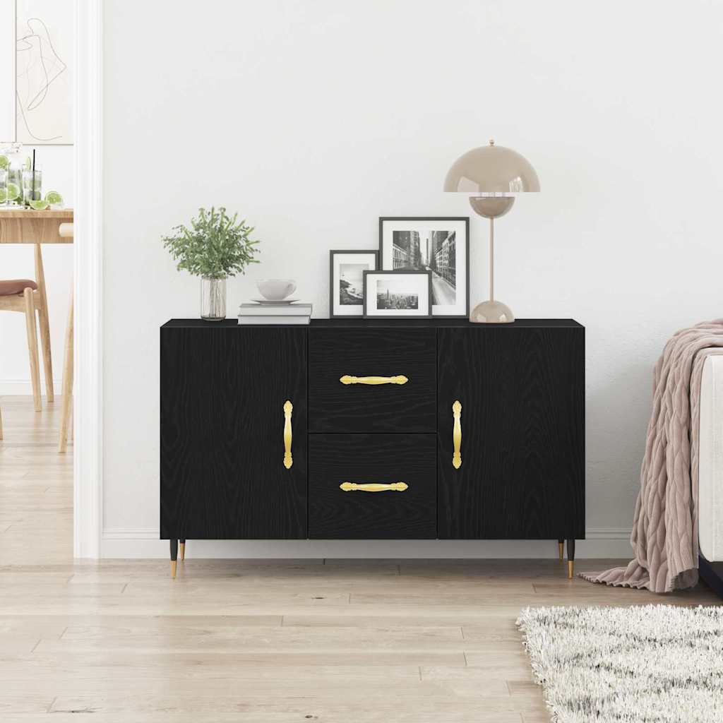 Serviesskap med skuff Svart Eik 100 x 36 x 60 cm Konstruert tre