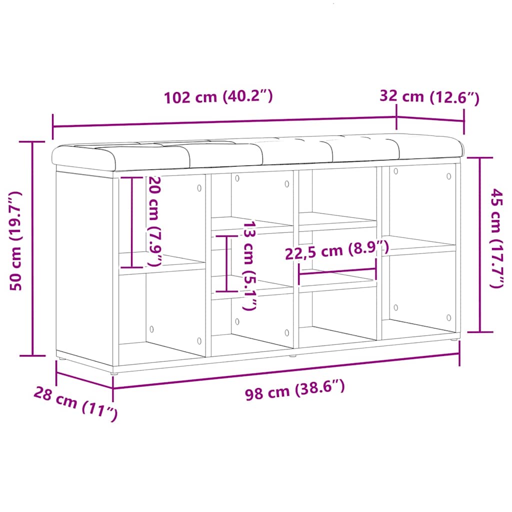 Skobenk med hylle Svart Eik 102 x 32 x 50 cm Konstruert tre