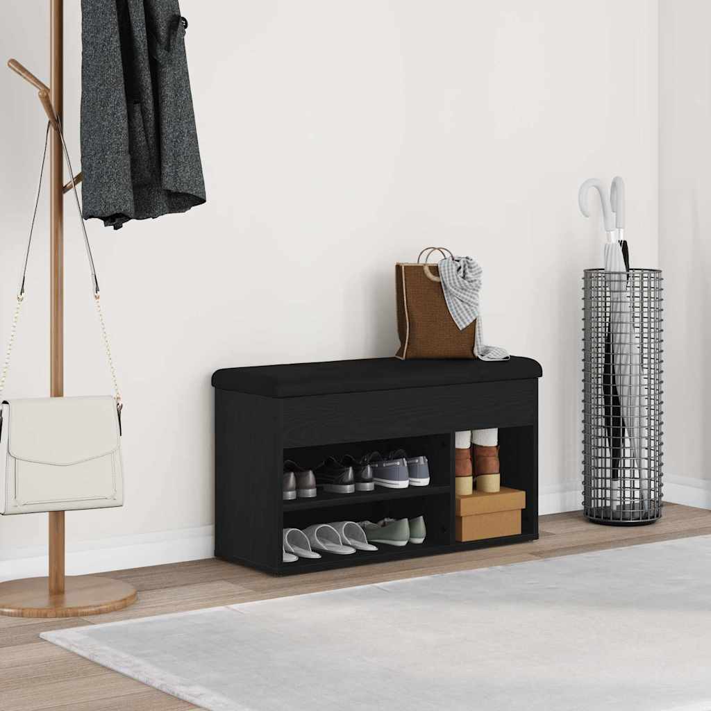 Skobenk med hylle Svart 80 x 30 x 45 cm Konstruert tre