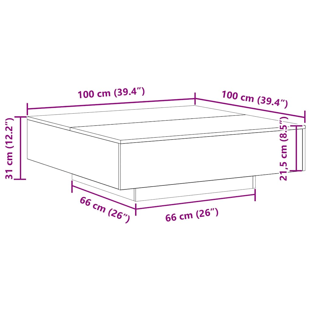 Kaffebord Artisan Eik 100 x 100 x 31 cm Konstruert tre