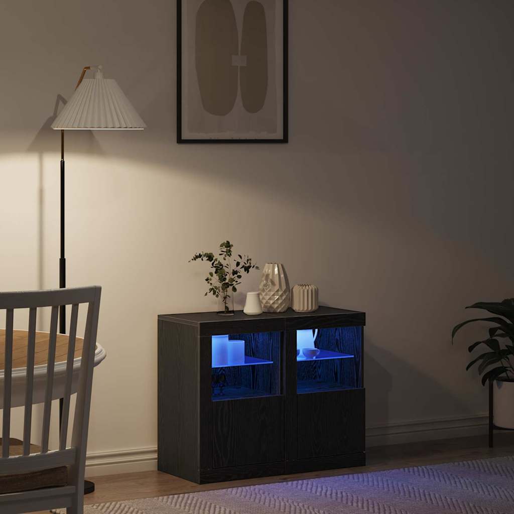 LED sideboard 2 pcs Svart Eik 41 x 37 x 67 cm Konstruert tre