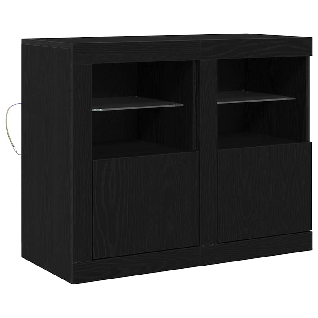 LED sideboard 2 pcs Svart Eik 41 x 37 x 67 cm Konstruert tre