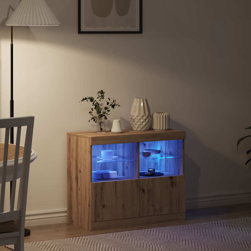 LED sideboard Brun 81 x 37 x 66,5 cm Konstruert tre