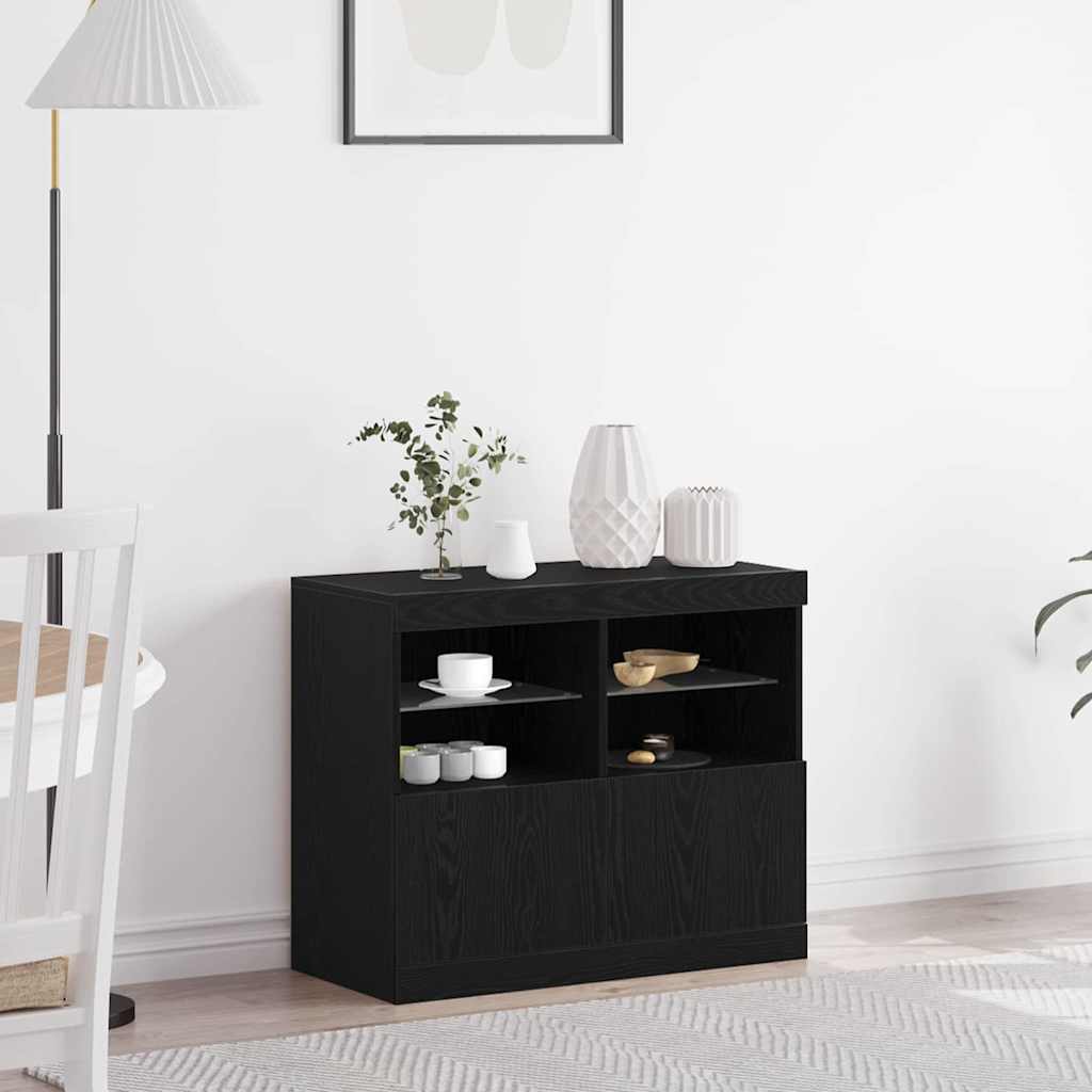 LED sideboard Svart 81 x 37 x 66,5 cm Konstruert tre