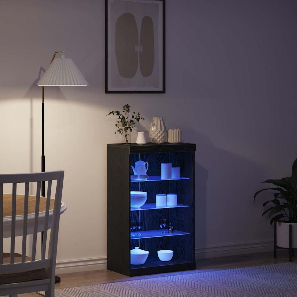 LED sideboard Svart Eik 60,5 x 37 x 100 cm Konstruert tre