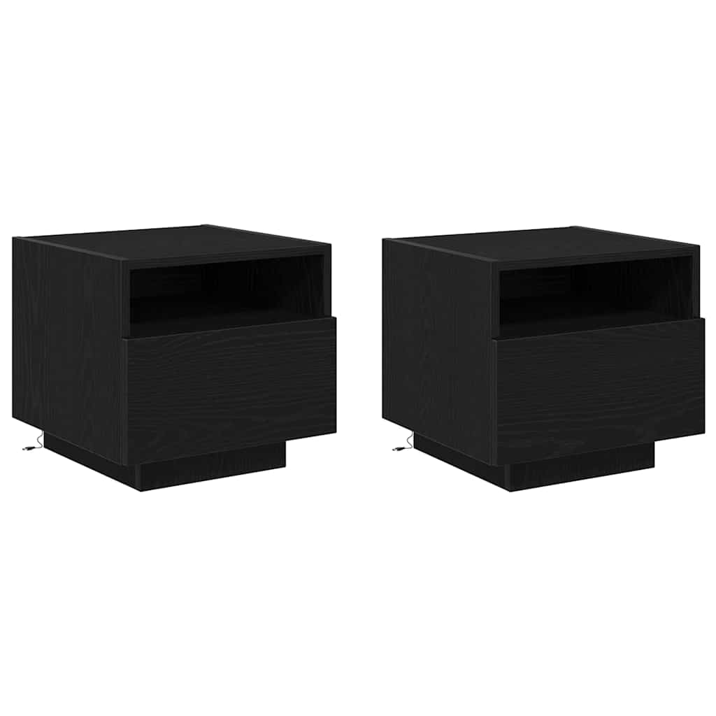 Nattbordskap 2 pcs Svart Eik 40 x 39 x 37 cm Konstruert tre