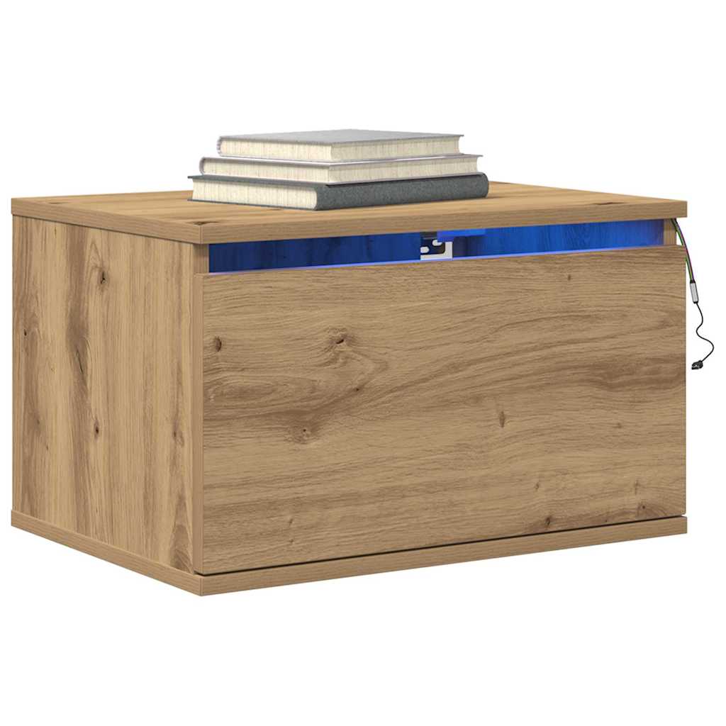 Vegghengt nattbord med skuff 2 pcs Artisan Eik 50 x 36 x 30 cm