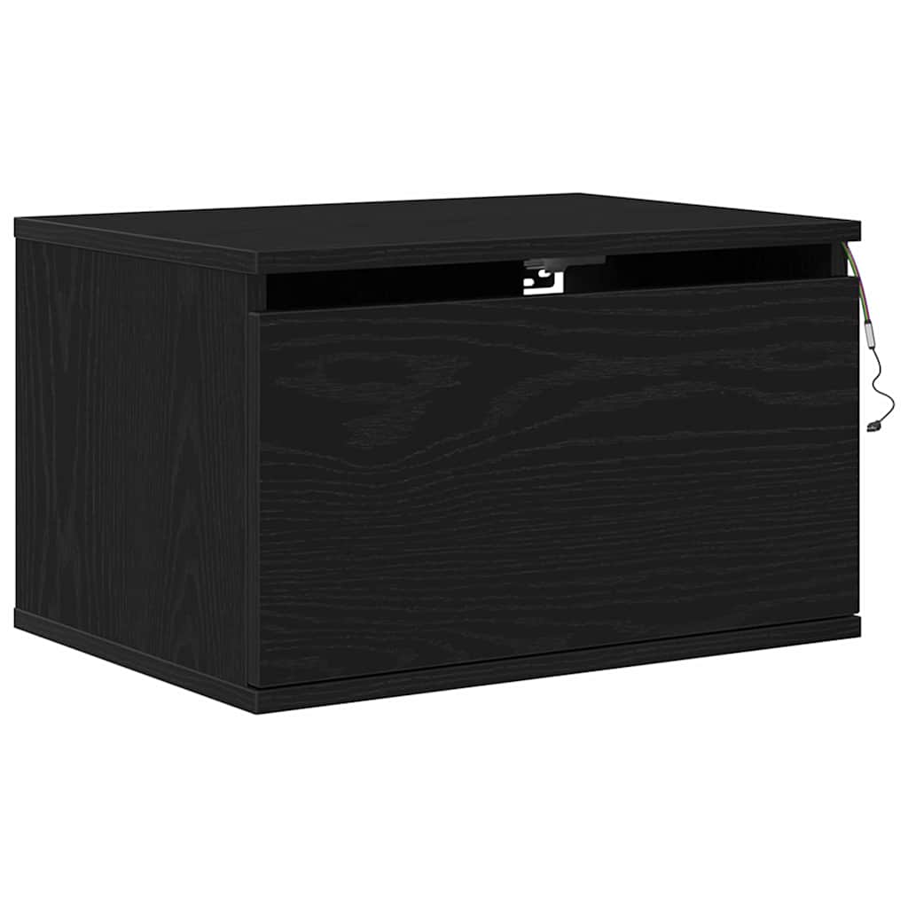 Vegghengt nattbord Svart Eik 50 x 36 x 30 cm Konstruert tre