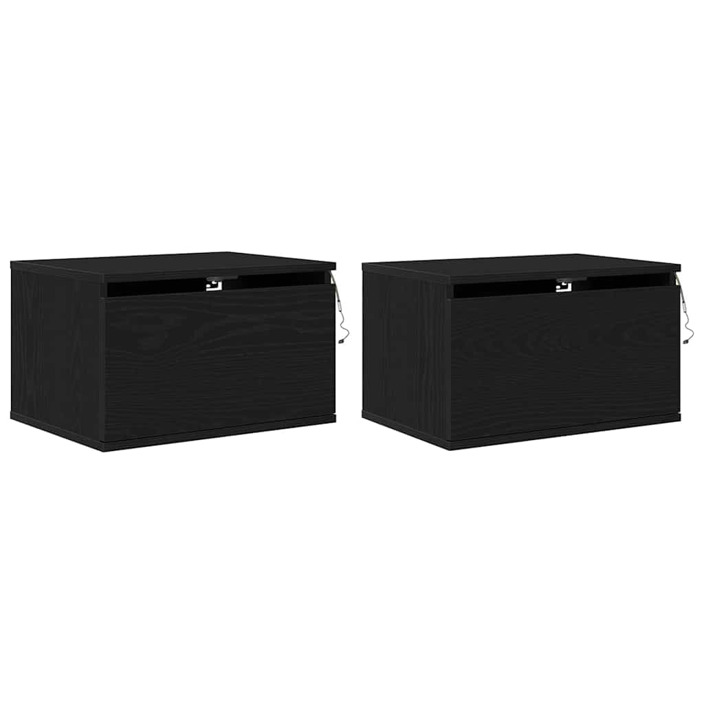 Vegghengt nattbord med skuff 2 pcs Svart Eik 50 x 36 x 30 cm