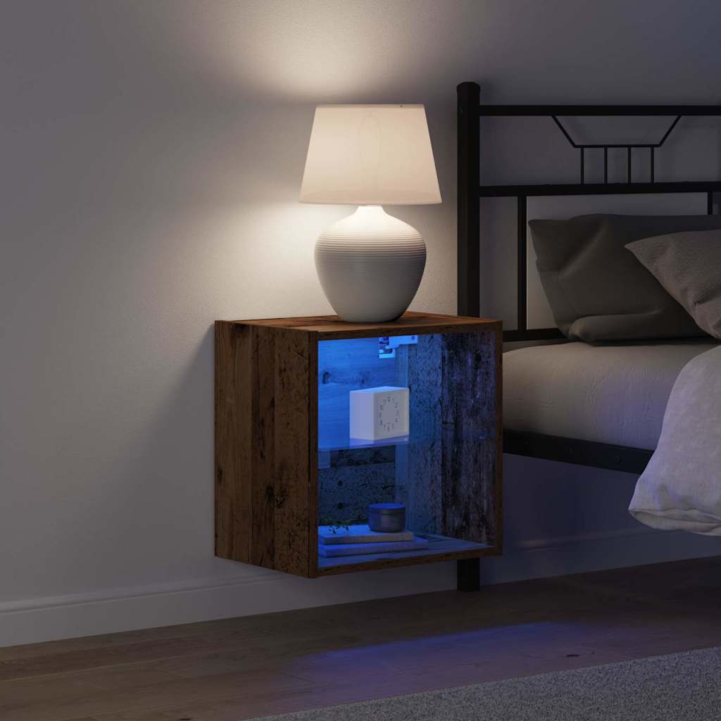 Flytende hylle med LED-lys med hylle Brun 40 x 28,5 x 40 cm