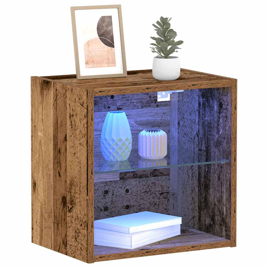 Flytende hylle med LED-lys med hylle Brun 40 x 28,5 x 40 cm