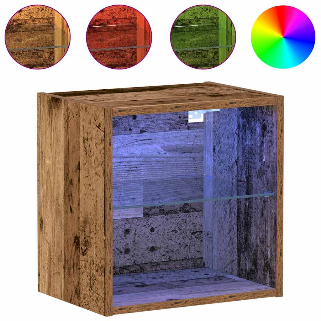 Flytende hylle med LED-lys med hylle Brun 40 x 28,5 x 40 cm