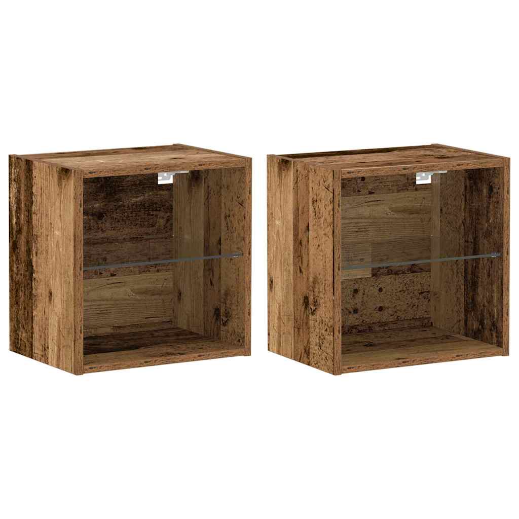 Flytende hylle med LED-lys 2 pcs Brun 40 x 28,5 x 40 cm