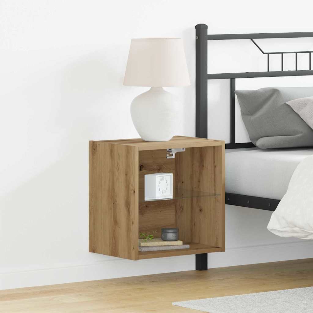 Flytende hylle med LED-lys med hylle Brun 40 x 28,5 x 40 cm