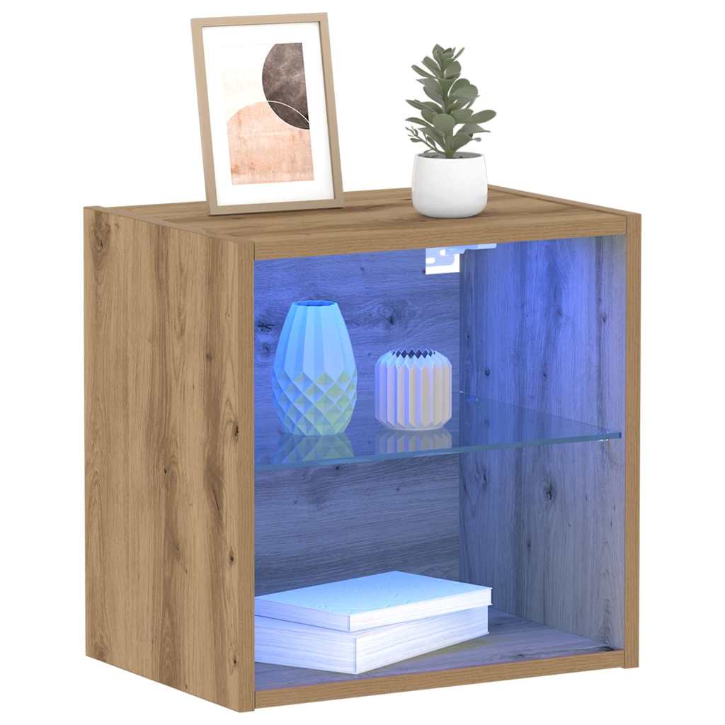 Flytende hylle med LED-lys med hylle Brun 40 x 28,5 x 40 cm
