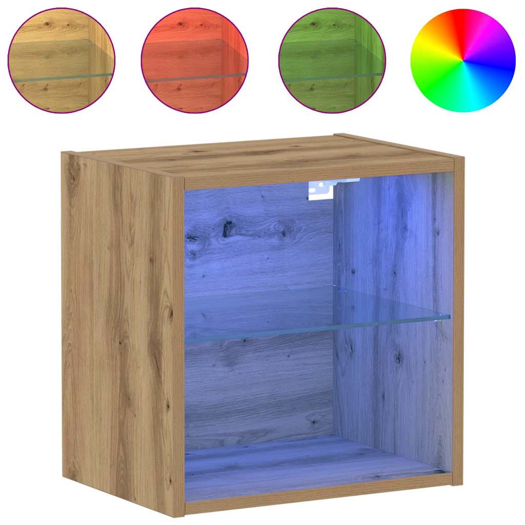 Flytende hylle med LED-lys med hylle Brun 40 x 28,5 x 40 cm