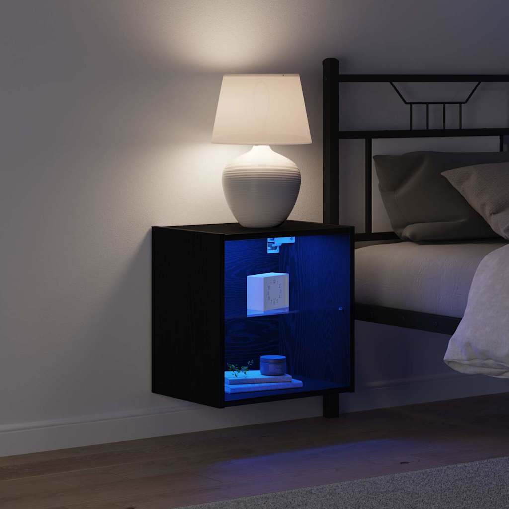 Flytende hylle med LED-lys med hylle Svart 40 x 28,5 x 40 cm