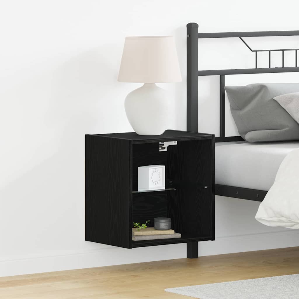 Flytende hylle med LED-lys med hylle Svart 40 x 28,5 x 40 cm