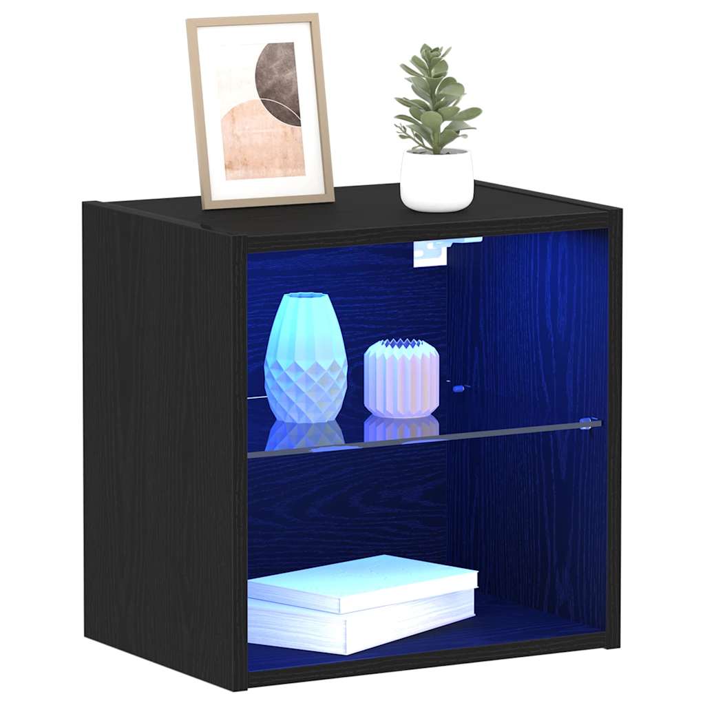 Flytende hylle med LED-lys med hylle Svart 40 x 28,5 x 40 cm