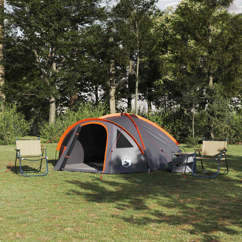 Dometelt 4 person 308 x 268 x 130 cm Grå og Oransje taft
