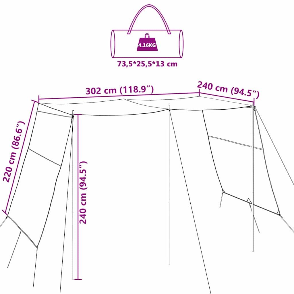 Vannavvisende Tarp med tak 302 x 240 x 240 cm