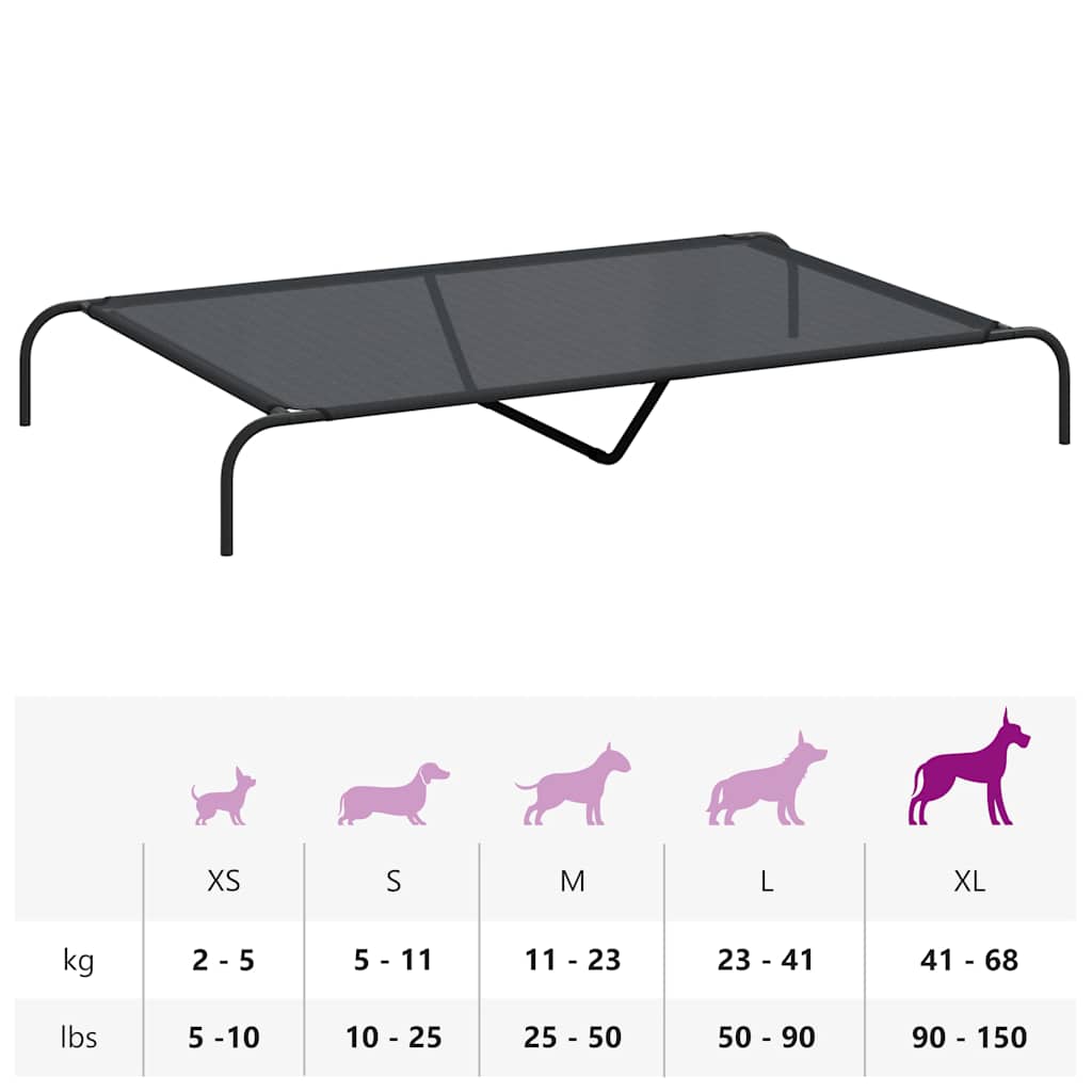 Forhøyet hundeseng svart 150x90x20 cm tekstil og stål