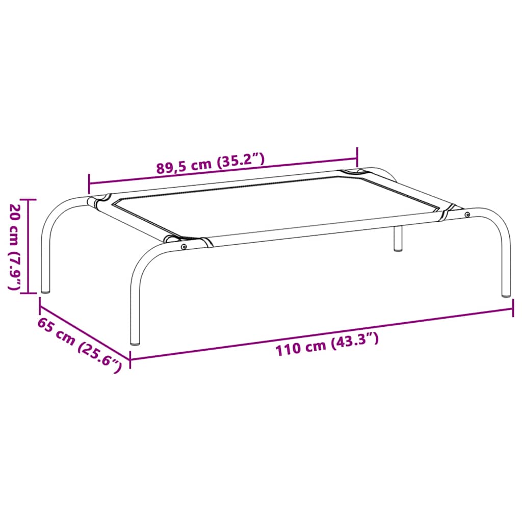 Forhøyet hundeseng svart 110x65x20 cm oxfordstoff og stål