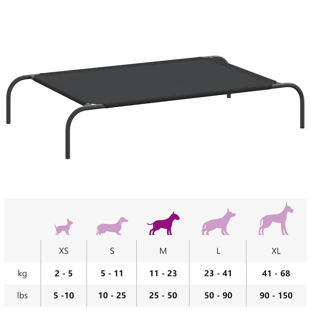 Forhøyet hundeseng svart 110x65x20 cm oxfordstoff og stål