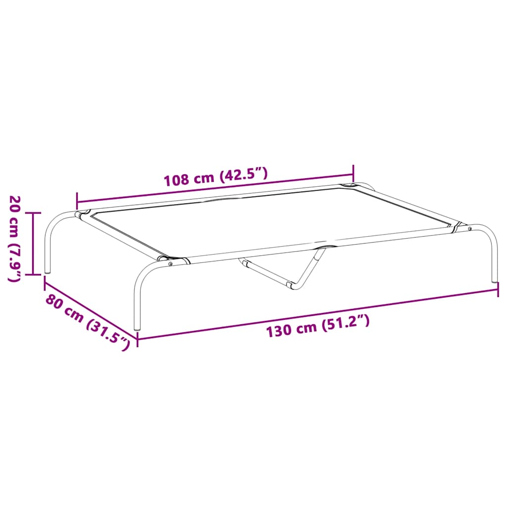 Forhøyet hundeseng svart 130x80x20 cm tekstil og stål