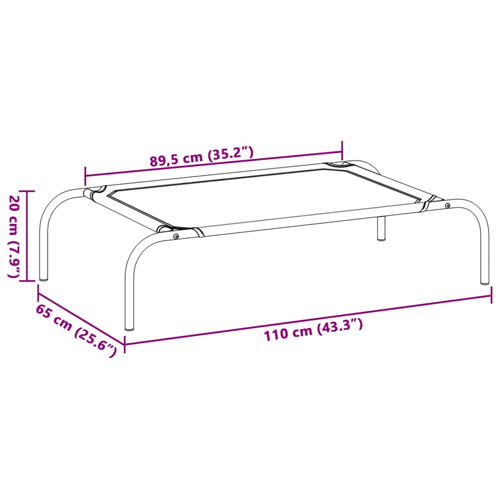 Forhøyet hundeseng grå 110x65x20 cm tekstil og stål
