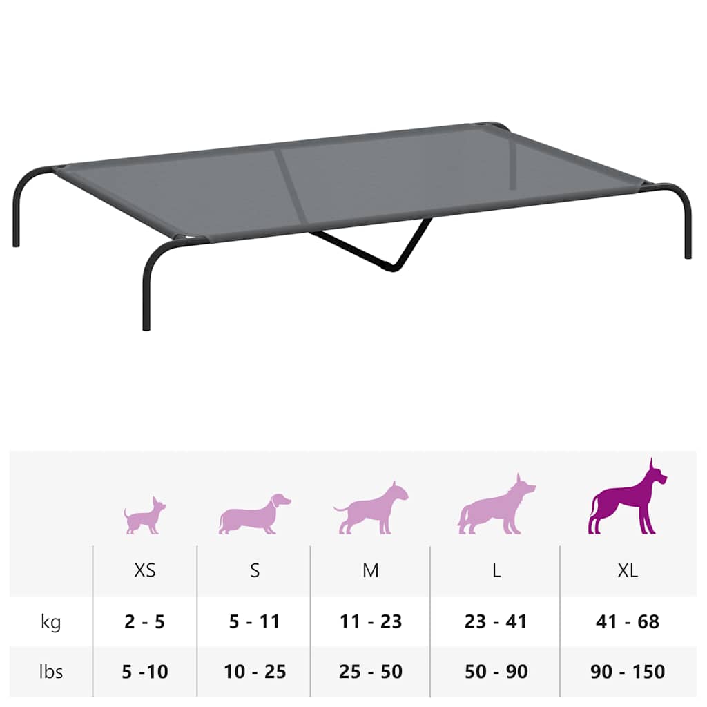 Forhøyet hundeseng grå 150x90x20 cm tekstil og stål
