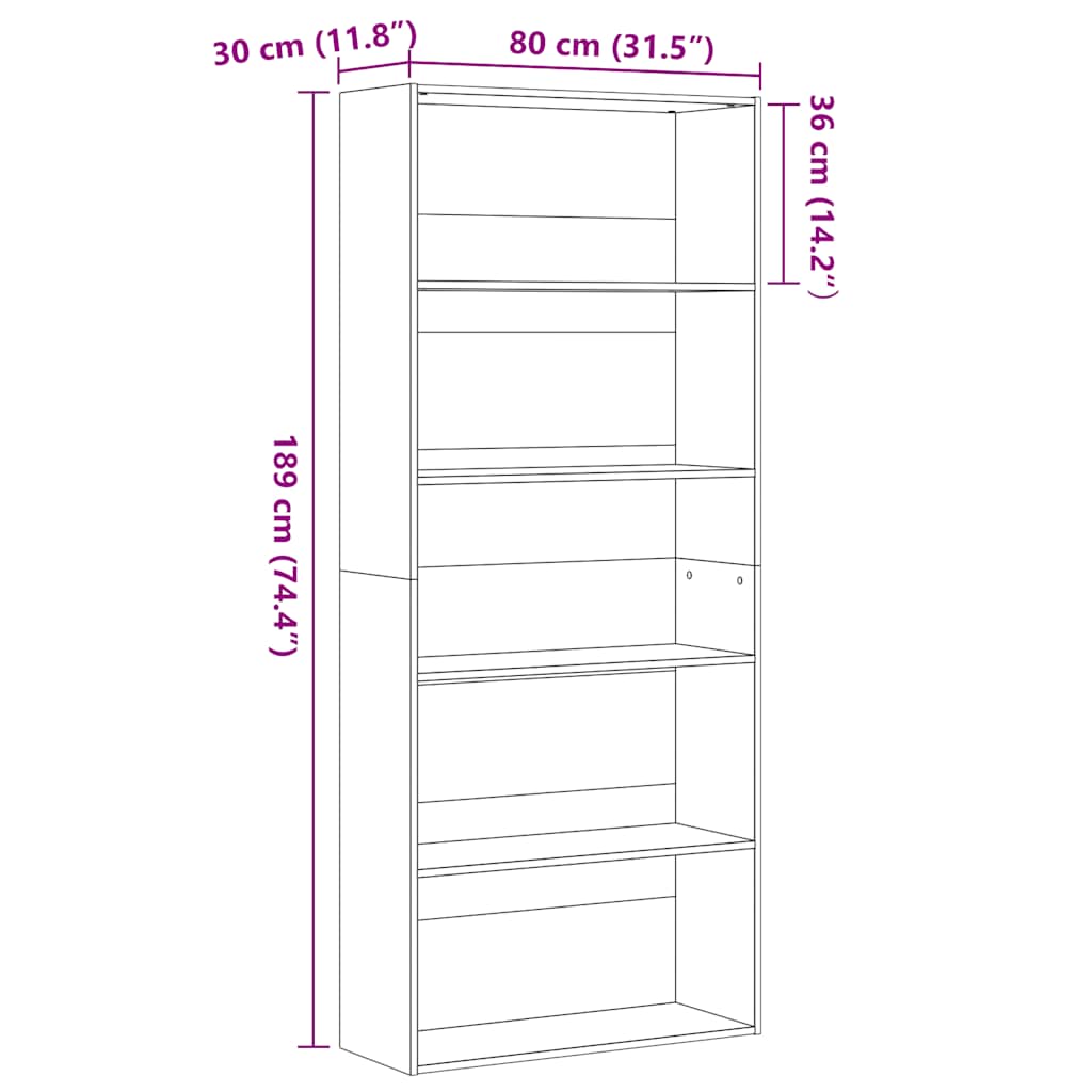 Bokskap svart eik 80x30x189 cm konstruert tre