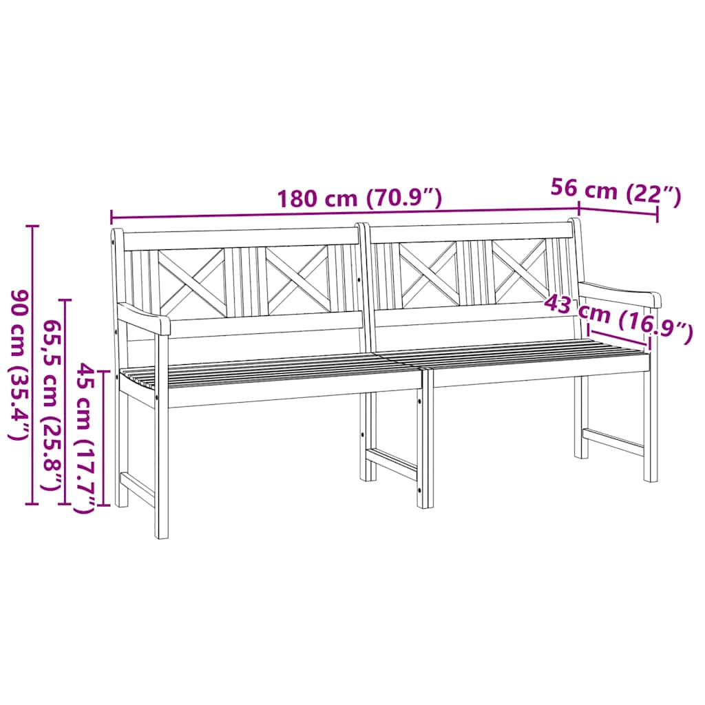 Utendørs benk Naturlig 180 x 56 x 90 cm Solid akasietre