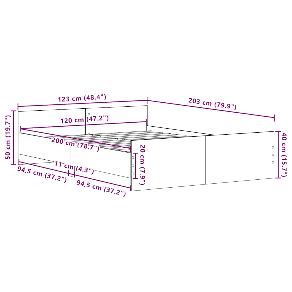 Sengeramme uten madrass svart eik 120x200 cm konstruert tre