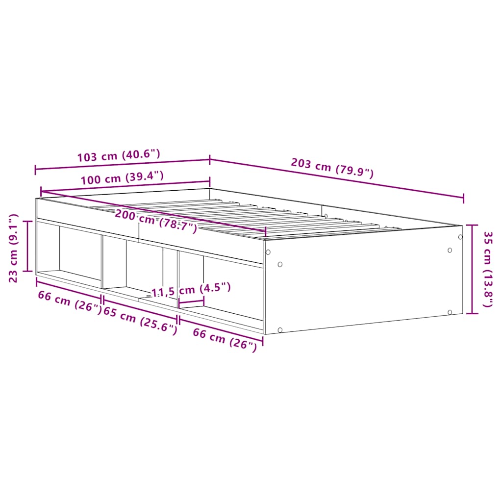 Sengeramme uten madrass svart eik 100x200 cm konstruert tre