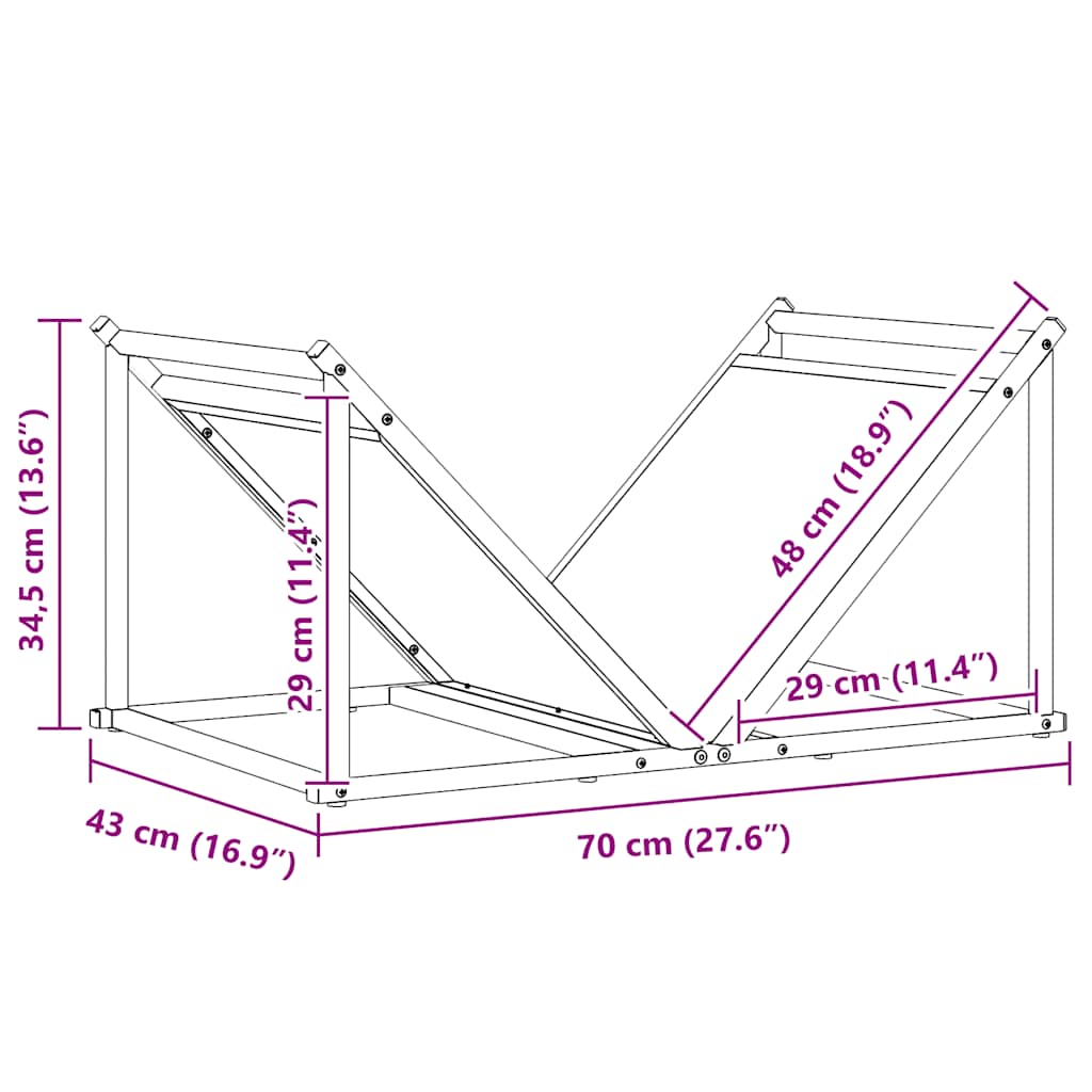 Vedstativ hvit 70x43x34,5 cm kaldvalset stål