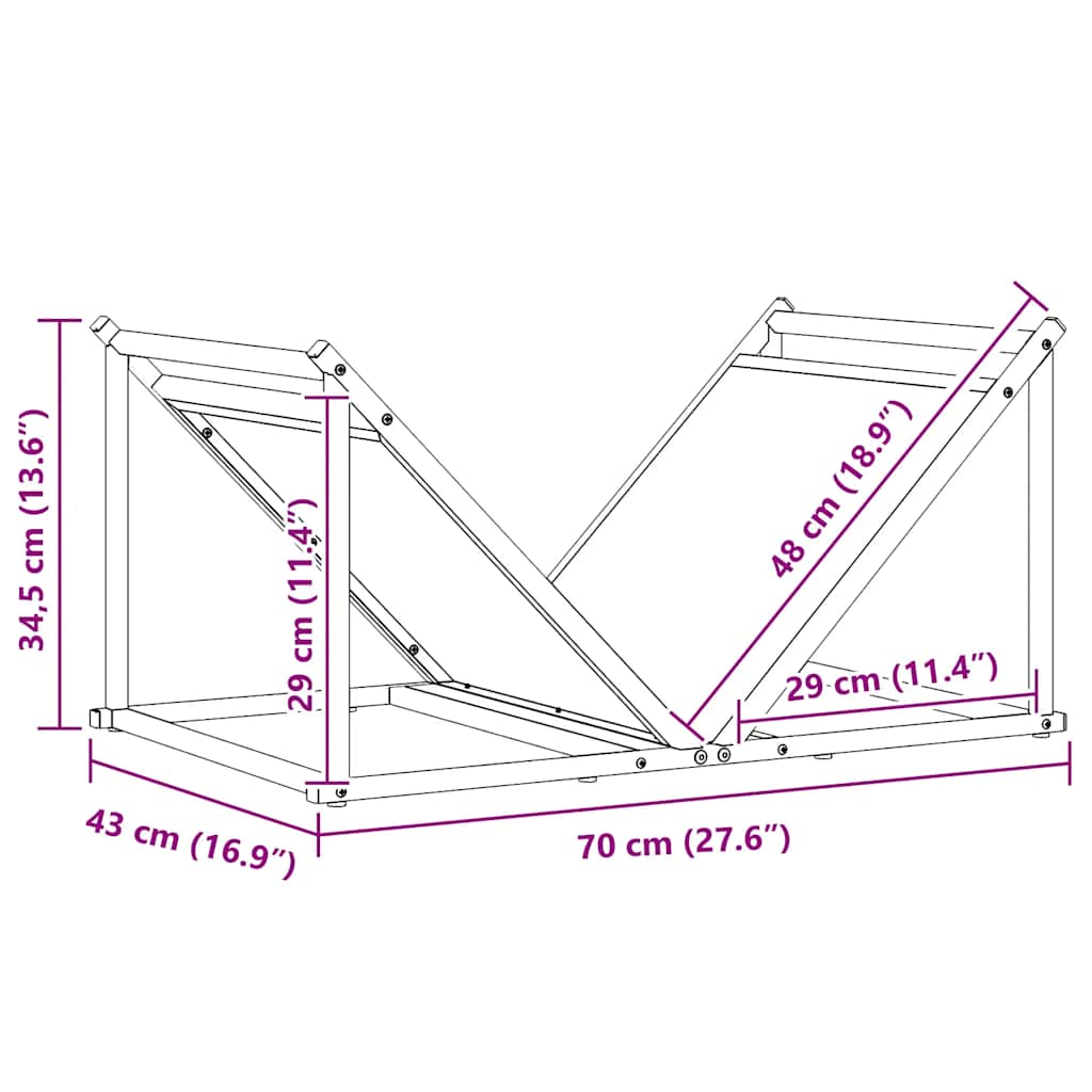 Vedstativ antrasitt 70x43x34,5 cm kaldvalset stål