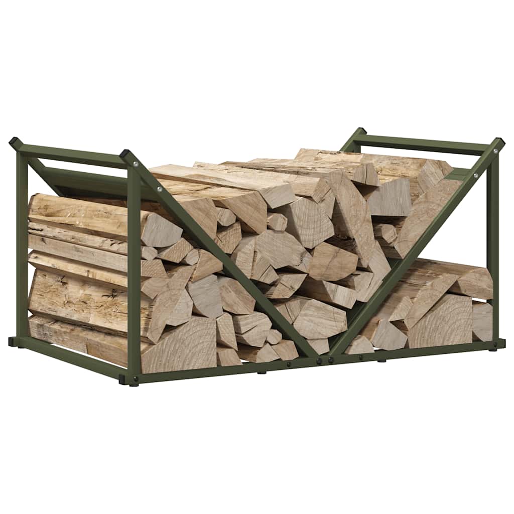 Vedstativ olivengrønn 70x43x34,5 cm kaldvalset stål