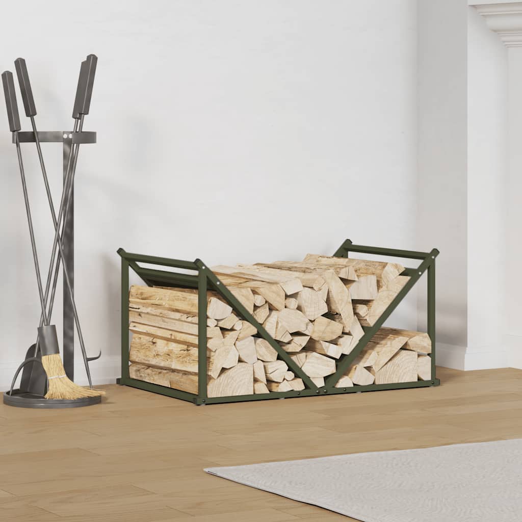 Vedstativ olivengrønn 70x43x34,5 cm kaldvalset stål