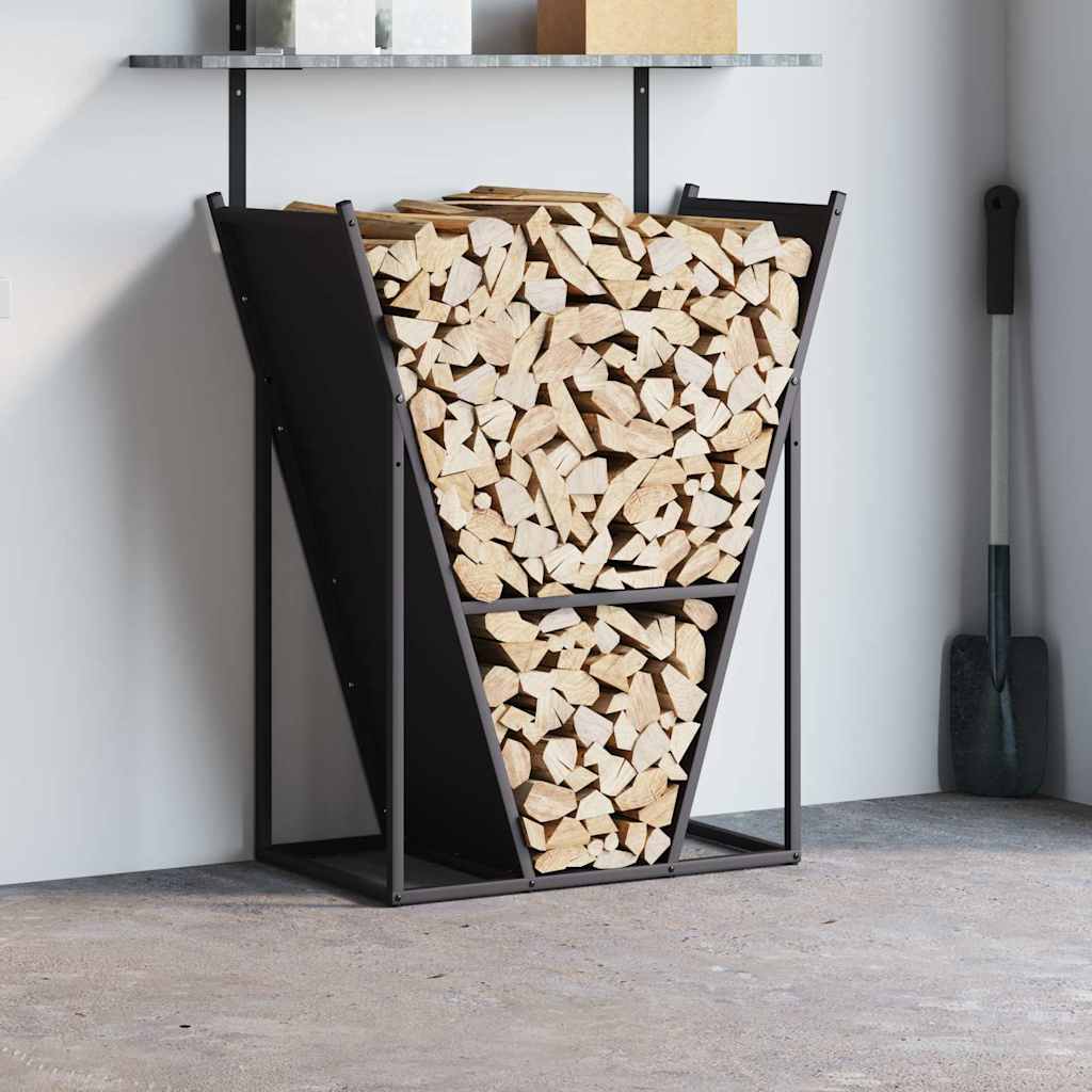 Vedstativ svart 69,5x35x81 cm kaldvalset stål vidaXL