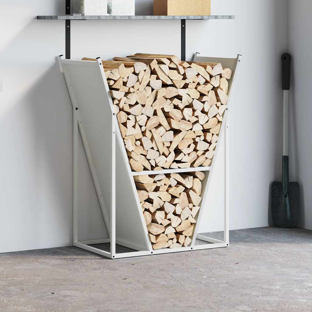 Vedstativ hvit 69,5x35x81 cm kaldvalset stål