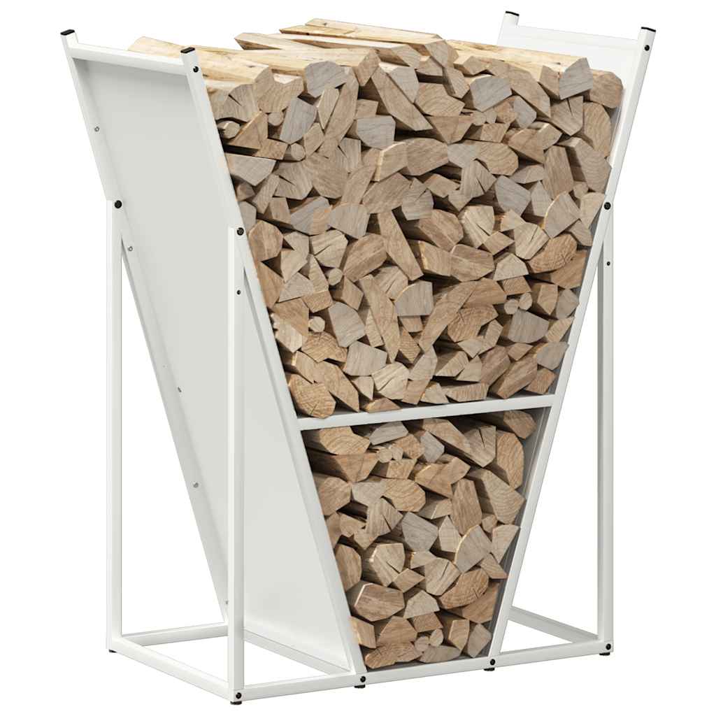 Vedstativ hvit 69,5x35x81 cm kaldvalset stål