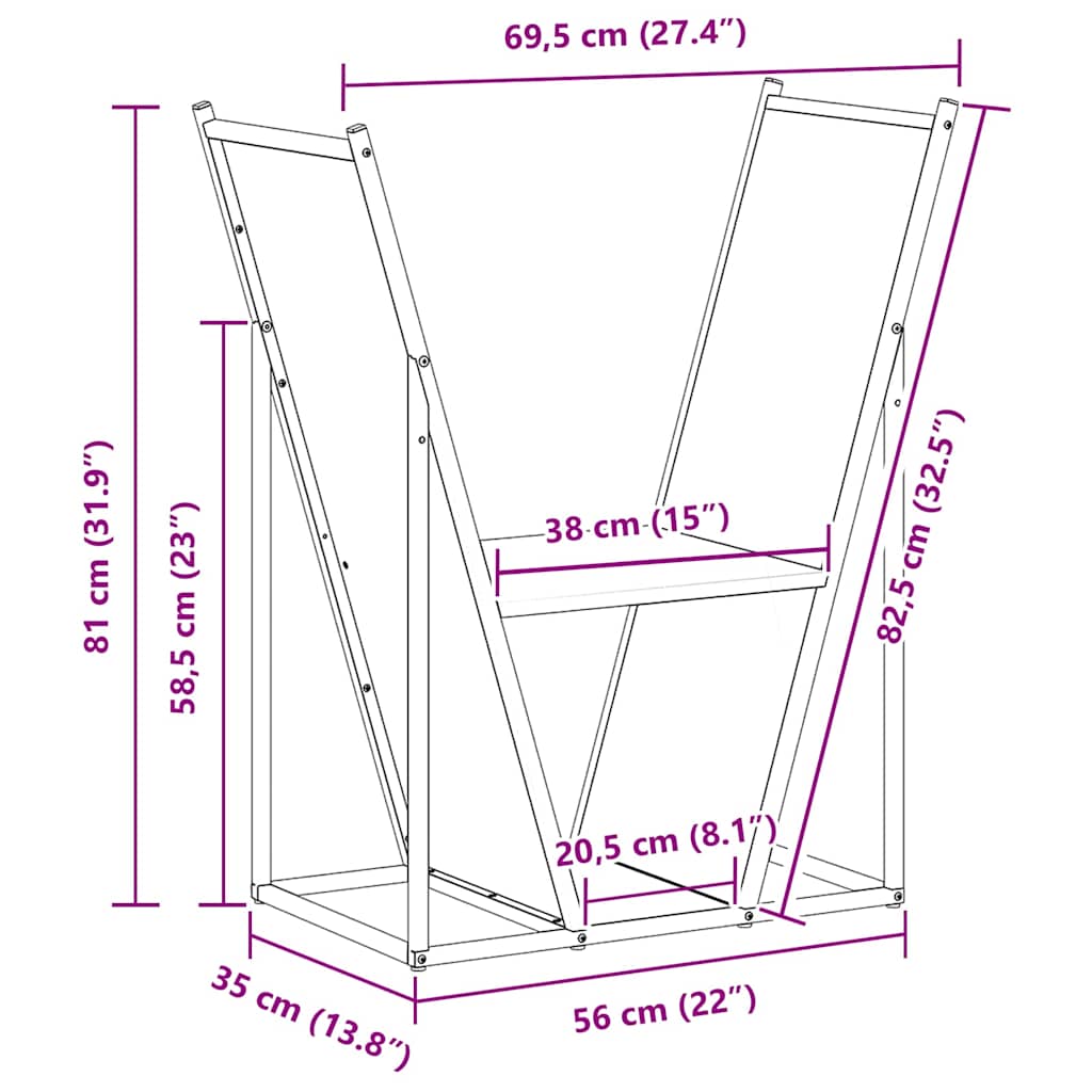 Vedstativ hvit 69,5x35x81 cm kaldvalset stål