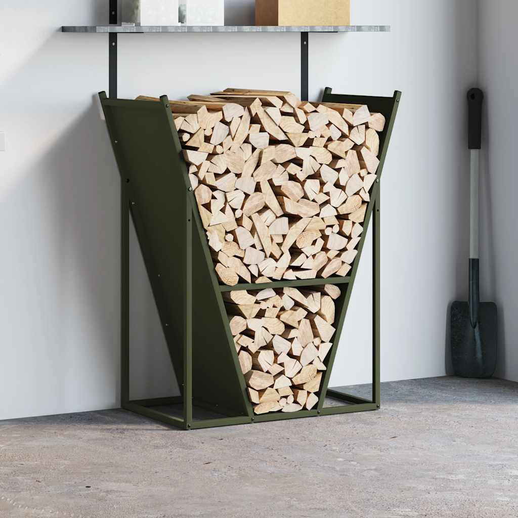 Vedstativ olivengrønn 69,5x35x81 cm kaldvalset stål