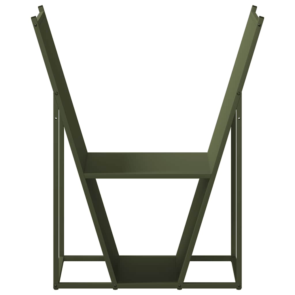 Vedstativ olivengrønn 69,5x35x81 cm kaldvalset stål